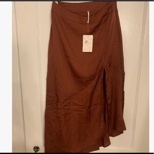 NWT Free People burnt orange satin midi skirt